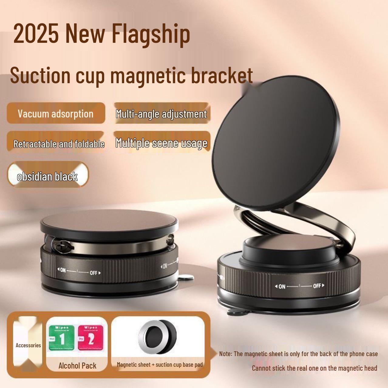Magnetic Vacuum Suction Car Phone Holder for Navigation Black [Metal Rod]