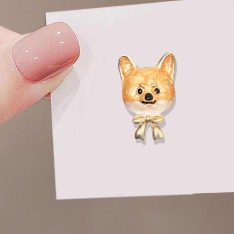 1Pc Cute Dog Brooch with Bow Lovely Shiba Inu Animal Brooches Pins for Women Men Jewelry Accessories Party Gifts