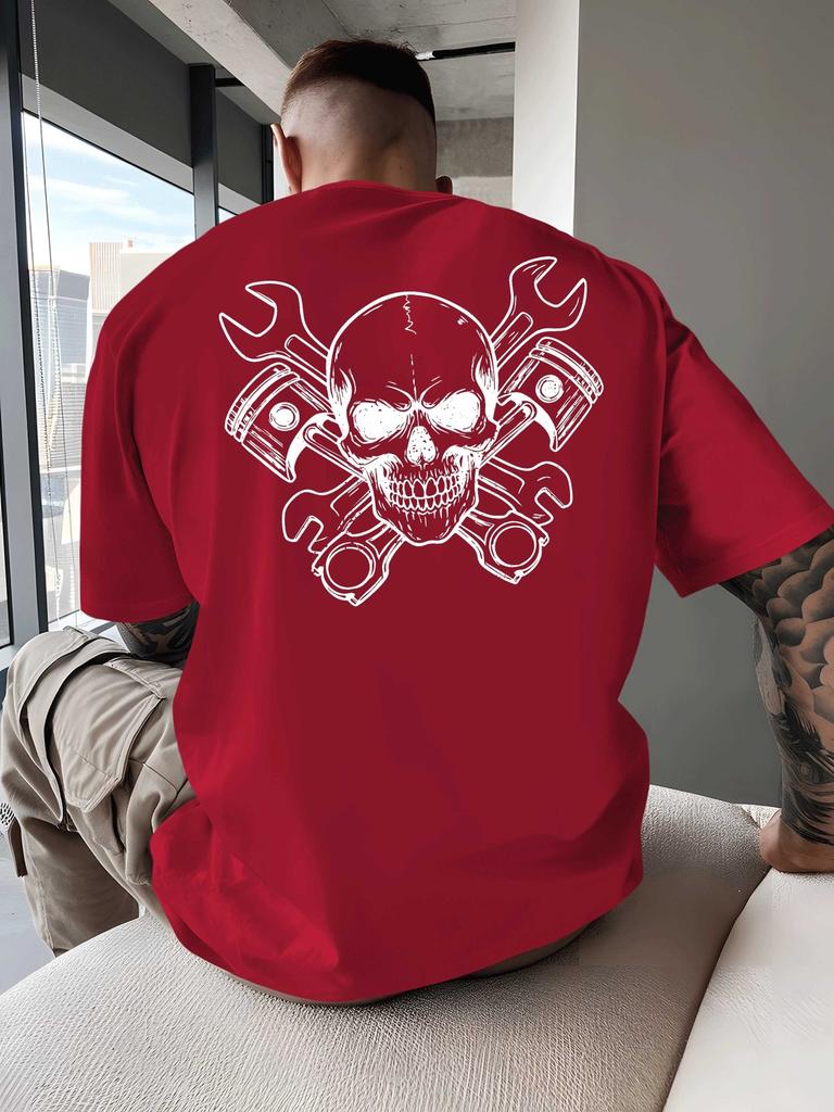 Skull Crossed Wrenches Biker Culture Unisexs T Shirt Fitness Sports Cotton Tee Casual Oversized Summer Spring Loose Top Streetwear