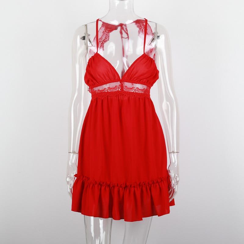 Solid Color Women's Sexy Backless Halter Waist Lace Dresses