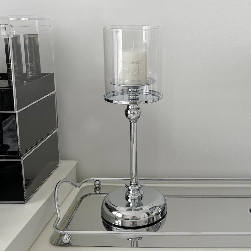 Elegant Glass Lampshade Metal Candlestick for Weddings