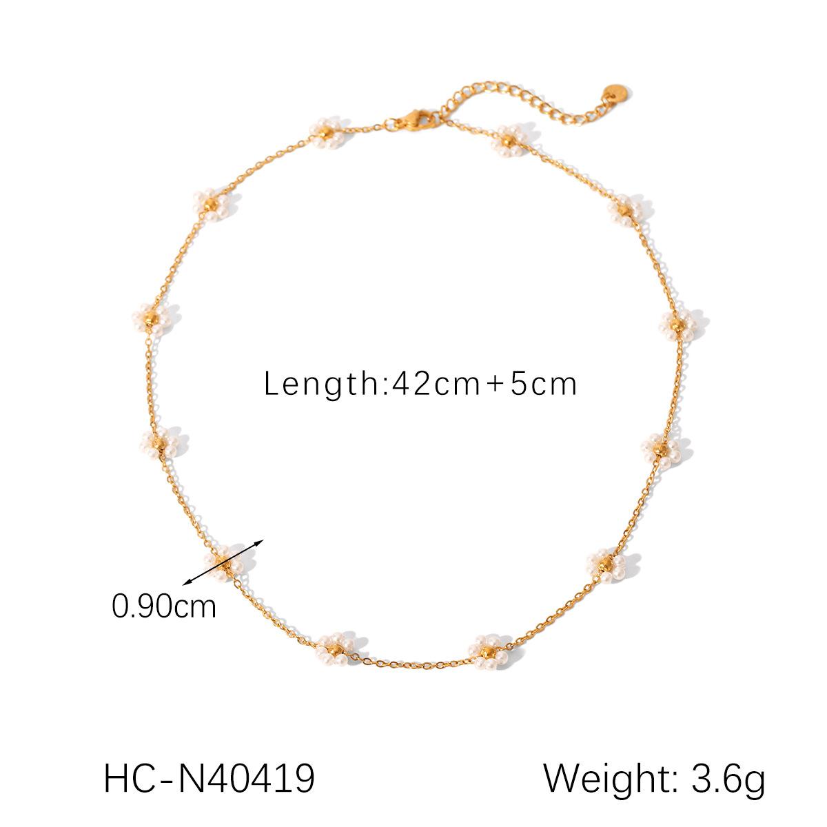 French Pearl Flower Beaded Bracelet Titanium Steel Choker Necklace Women Elegant Luxury Accessory