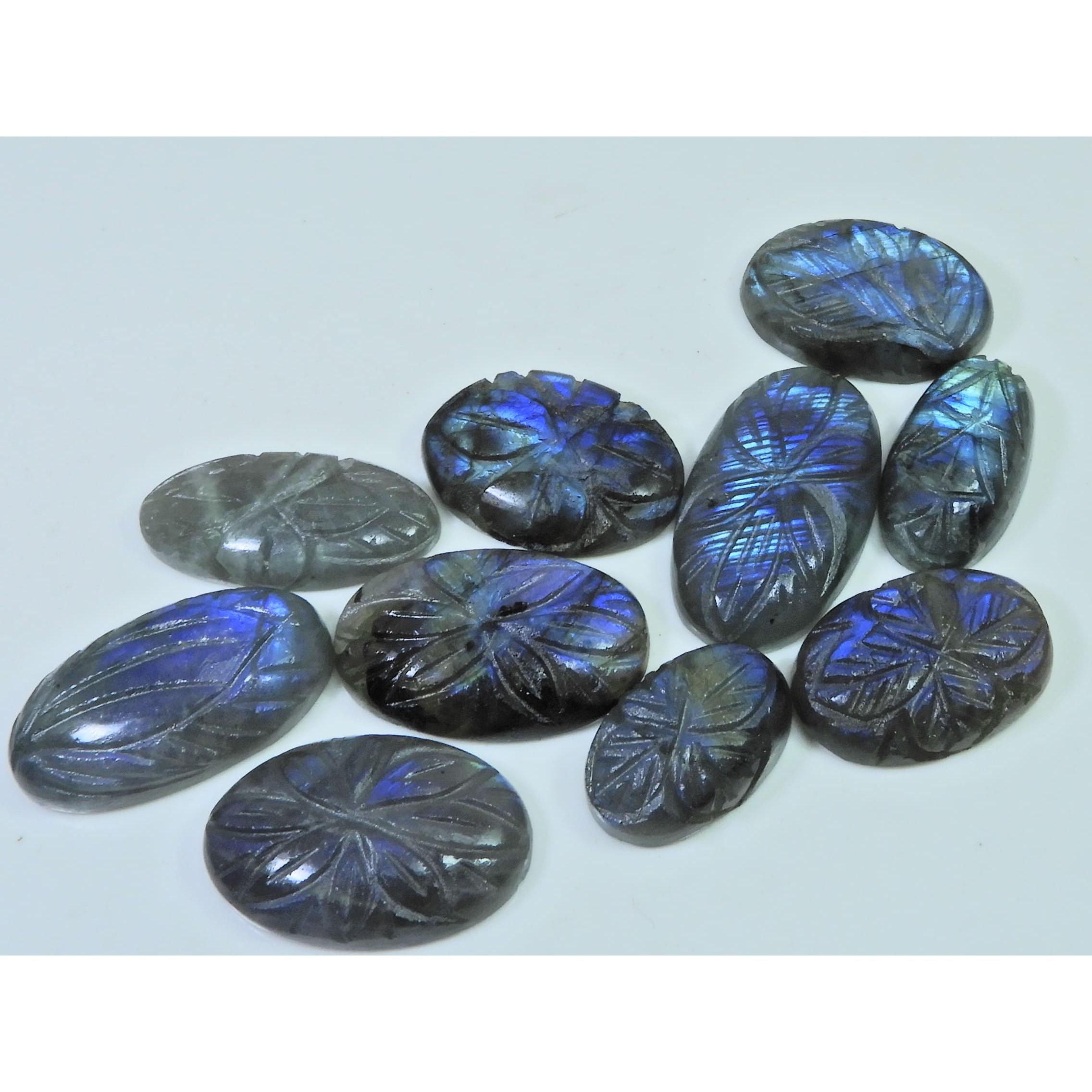 

271Cts. Natural Labradorite Carving Oval Cabochon Loose Gemstone 10Pcs Lot LL-1055