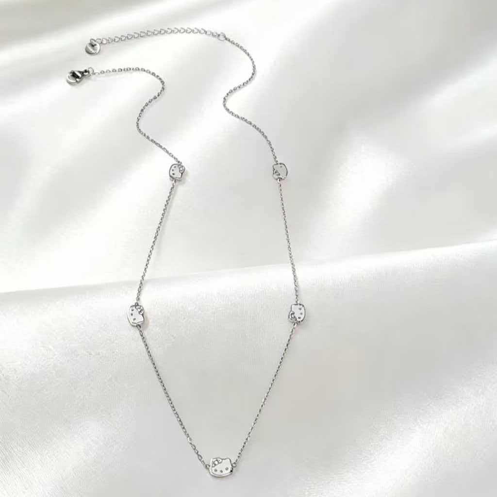 Cross-Shaped Double-Sided KT Cat Stainless Steel Necklace – Cute, Fashionable, Versatile Titanium Steel Jewelry серебряный