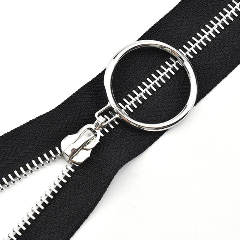 No. 5 Copper Zipper with Silver Teeth and Large Ring Pull for Leather Pants, Skirts, and Luggage, 20-40cm
