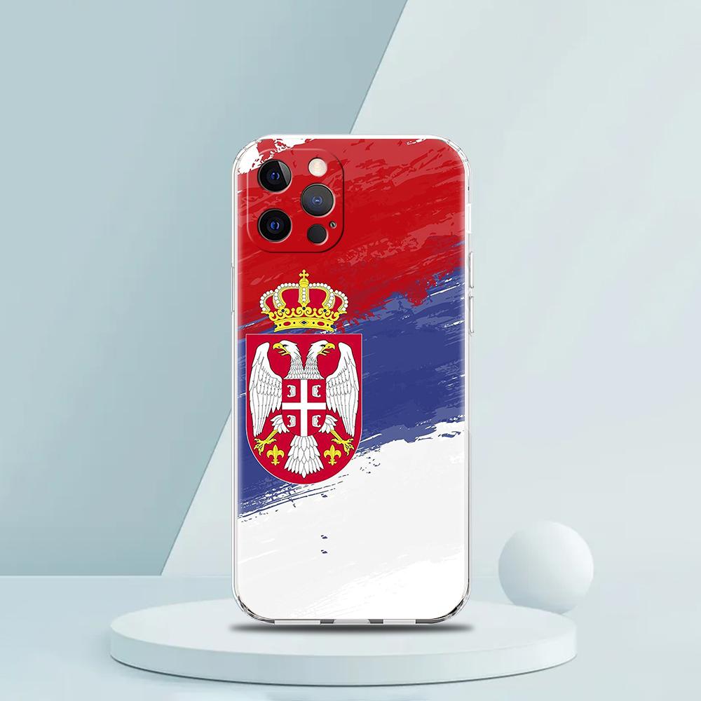 Soft TPU Transparent Phone Case Cover for iPhone 16 15 14 13 12 11 Pro Max XR 8 7 Plus XR Shockproof Shell Serbia Flag Pattern