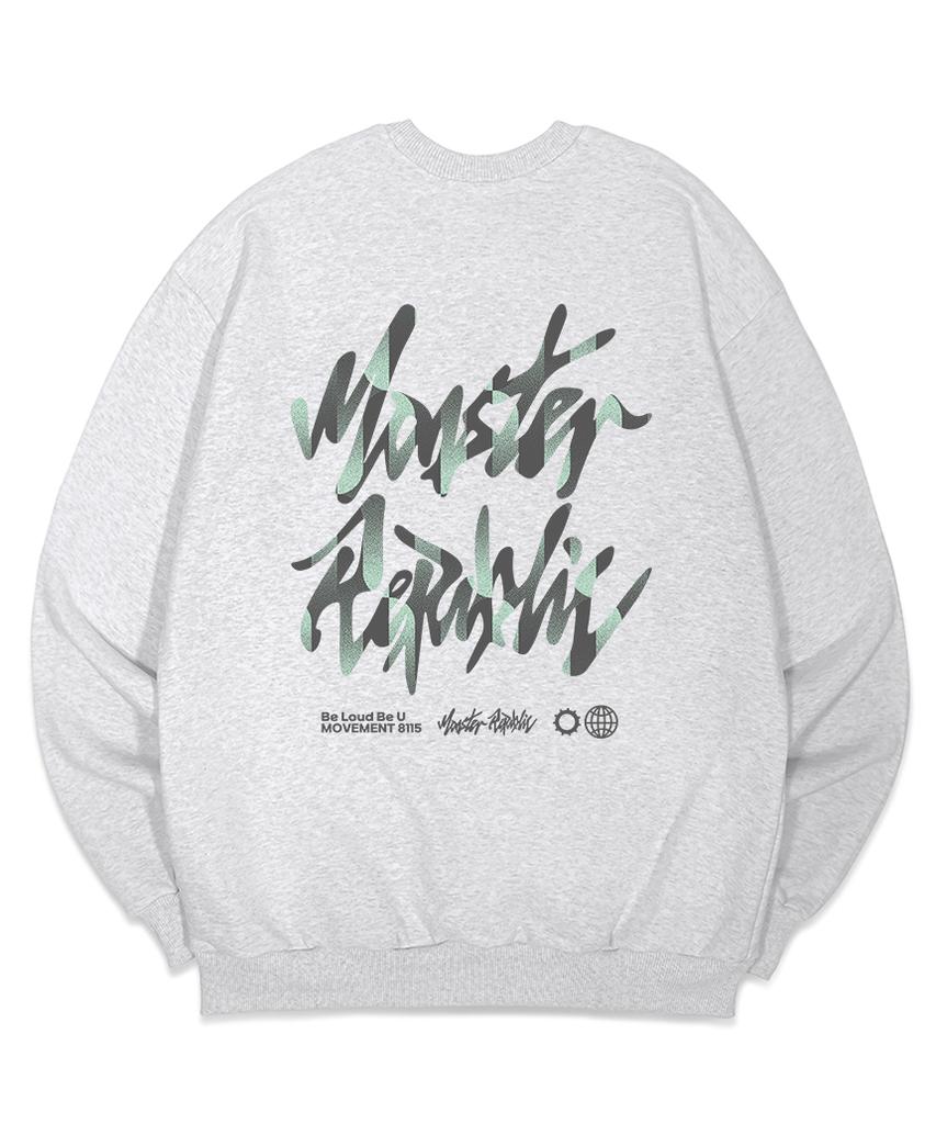 MONSTER REPUBLIC Stone Logo Pastel Green Sweatshirt Melange Grey_8115