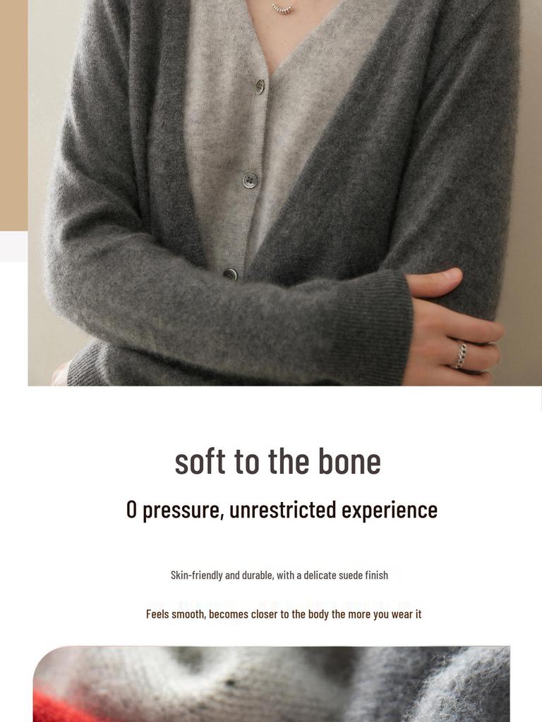 Women's V-Neck Colorblock Cashmere Cardigan Sweater - Loose Knit Autumn/Winter Top