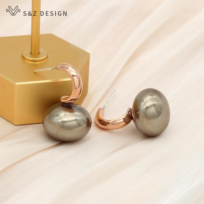 Fashion Colorful Big Simulation Pearl Stud Earrings For Women Girl Wedding Jewelry Elegant Rose Gold Color Eardrop Anti-allergy