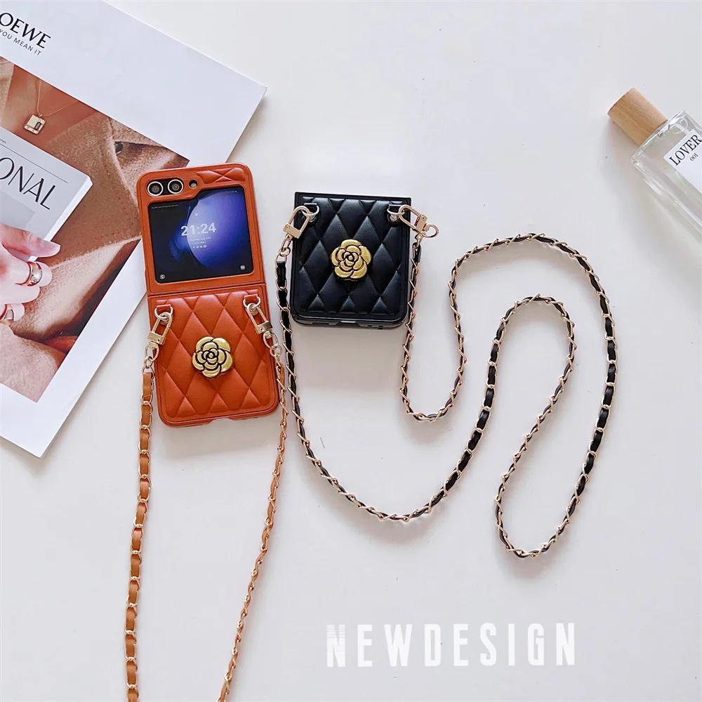 Crossboby Phone Case for Samsung Galaxy Z Flip 6 5 4 3 Flip5 Flip4 Flip3 5G Chain Cord Rope Strap Protective Shockproof Cover