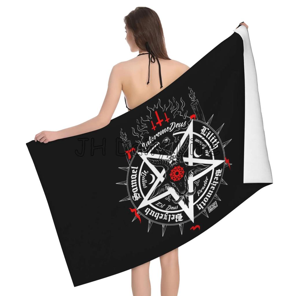 Black Baphomet Leviathan Print Bath Towel Devil Satanic Microfiber Super Absorbent Bath Towel for Travel Swimming Sports Beach