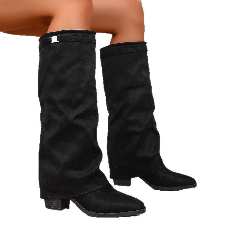 Large size pants boots for women, new explosion in autumn and winter , thick heel, pointed head, casual single boots for women