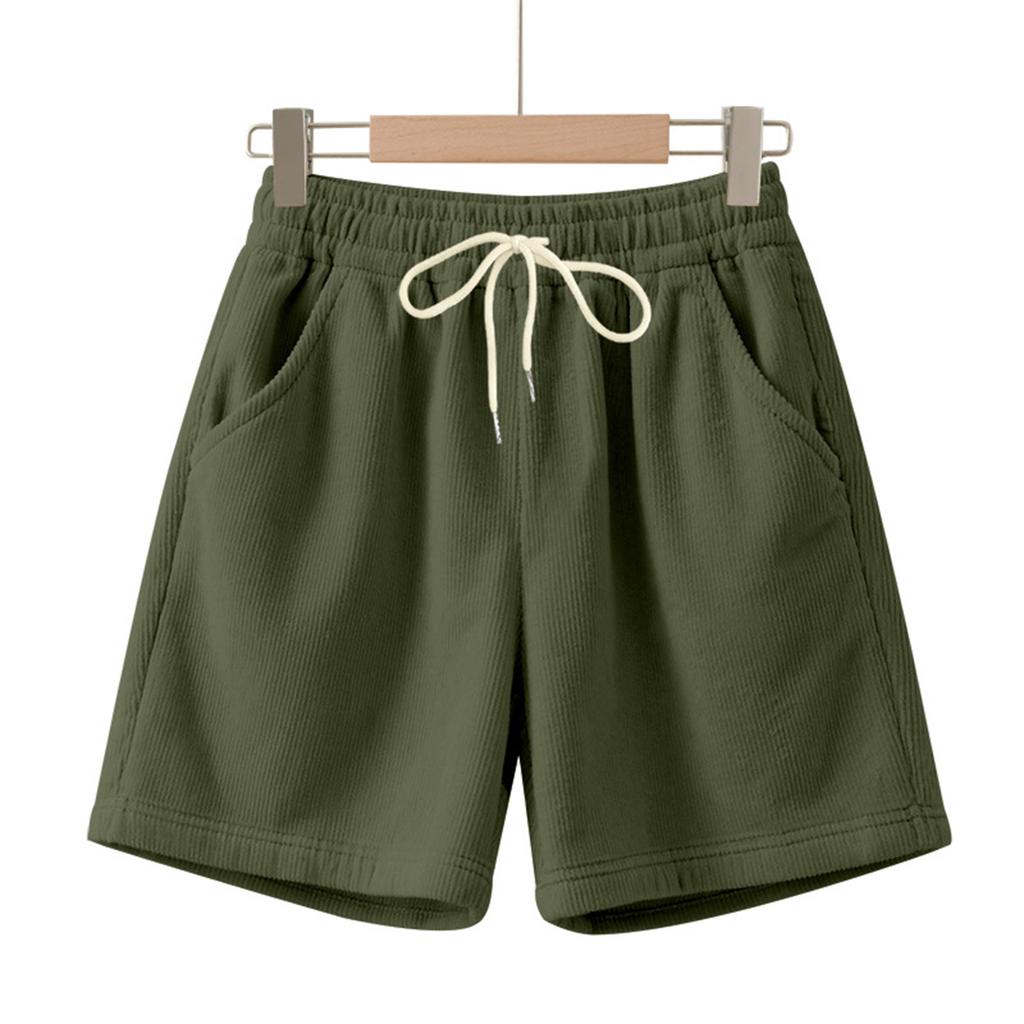 Men's Summer Corduroy Shorts Men's Elastic Waist  Sporty Loose Casual Five Point Pants