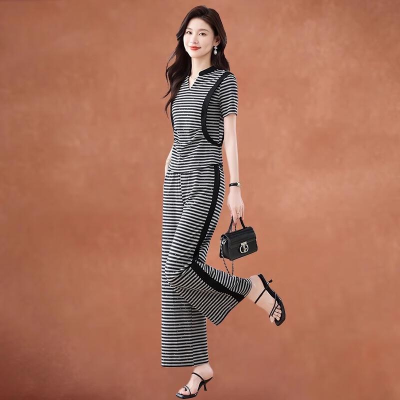 Women's Fashion Striped Wide-Leg Pants Set