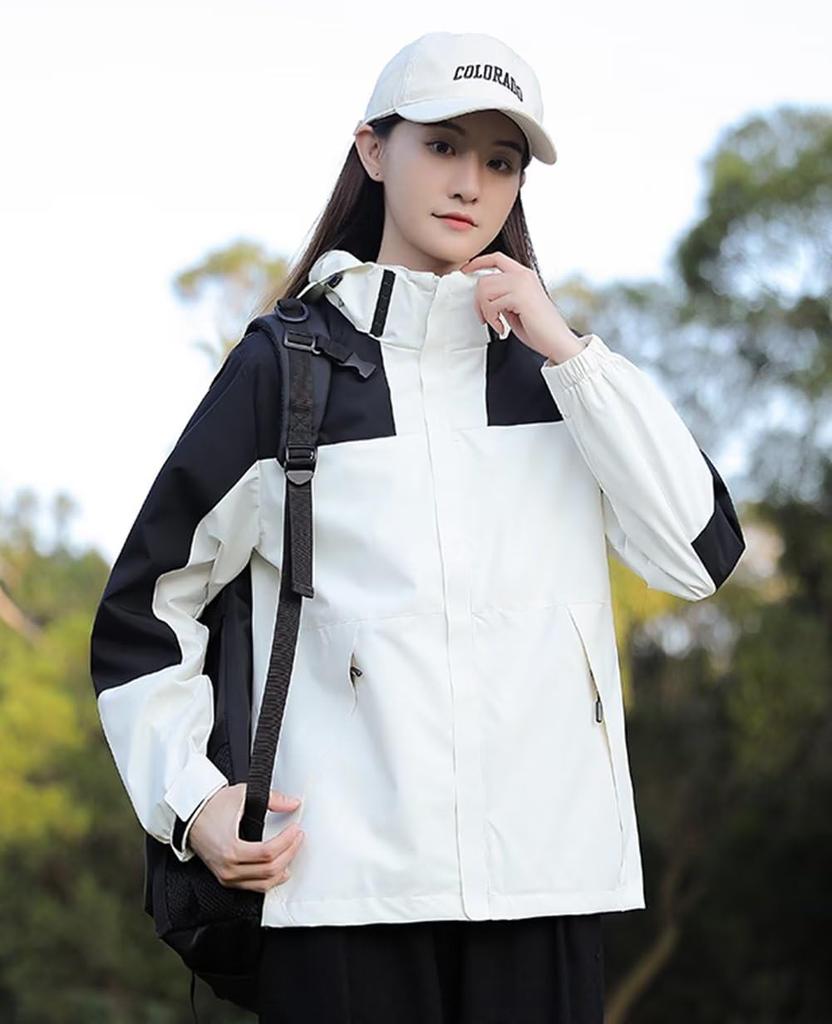 Nesseo Windbreaker Mountain Loose with Detachable Plus Sizes Casual Size Women's Jacket, Fit, Lightweight, Water-Repellent, Windproof, Hood,