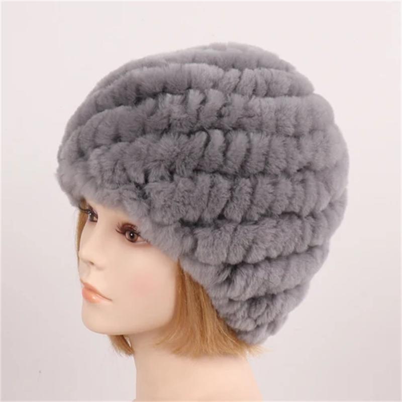 Lady Winter 100% Natural Real Rex Rabbit Fur Hat Women Soft Rex Rabbit Fur Cap Warm KnittedHats