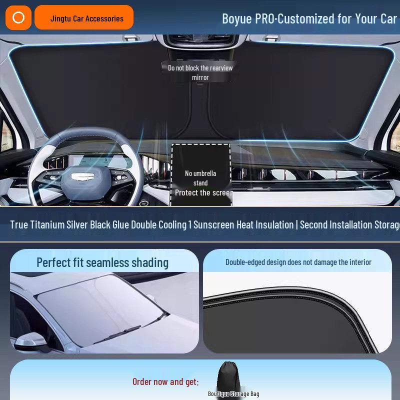 Geely Car Sunshade: Heat-Insulation Windshield Curtain for 25 Models, including Xingyue L, Xingyuan, Xingrui, Emgrand, Boyue L, and Panda MINI.