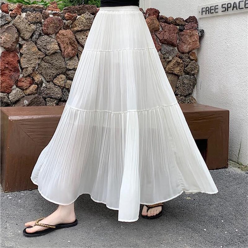 Zuose Women s Pleated High-Waist Mid-Length Skirt XL