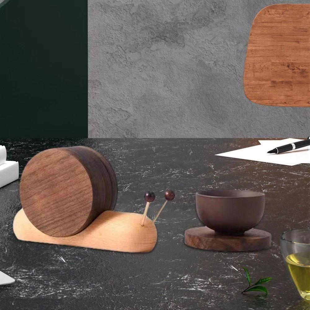 Snail Shape Tea Cup Mat Walnut Wooden Tea Tray Round Table Insulation Pad  Living Room