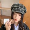 25 Early Autumn New Plaid Sweet and Cool High-quality Octagonal Hat Women's Big Head Circumference Showing Face Small Newsboy Hat