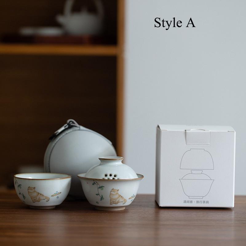 

Ru Kiln Ceramic Quick Tea Cup One Pot One Cup Portable Kung Fu Tea Set Style A