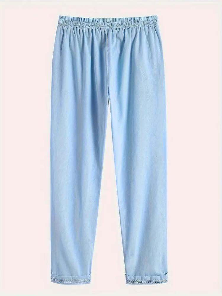 2024 Women's Cotton Linen Pants Summer Loose Trousers Female Vintage Ankle-Length Wide Leg Trousers Fashion Office Ladies Bottom