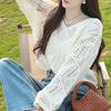 Spring and Summer Hollow Versatile Diamond Knitted Sweater Women Loose and Thin Lazy Long-sleeved Pullover Sweater Women
