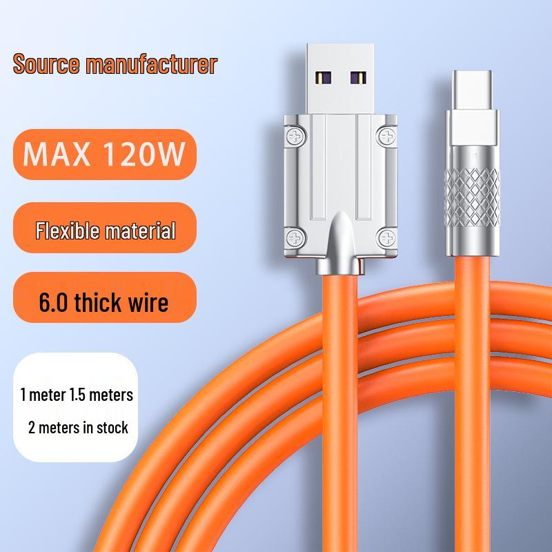 120W Zinc Alloy Fast Charging Cable for Android, Apple, Huawei with LED Indicator