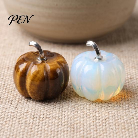 Transparent Crystal Pumpkin Charms Natural Carved Charm, Mini Gemstone Pendant Handmade Diy Craft Accessories for Jewelry DIY Making, Halloween Micro