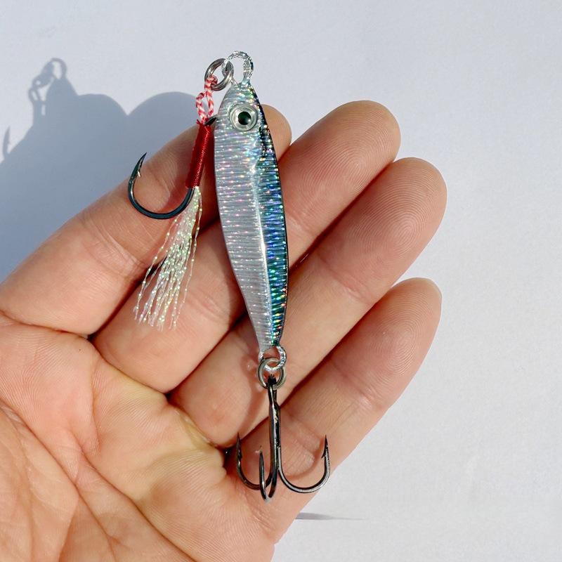 Luminous Blue Knife Iron Plate Lure with Double Hooks for Long Casts, Sea & Freshwater Fishing.