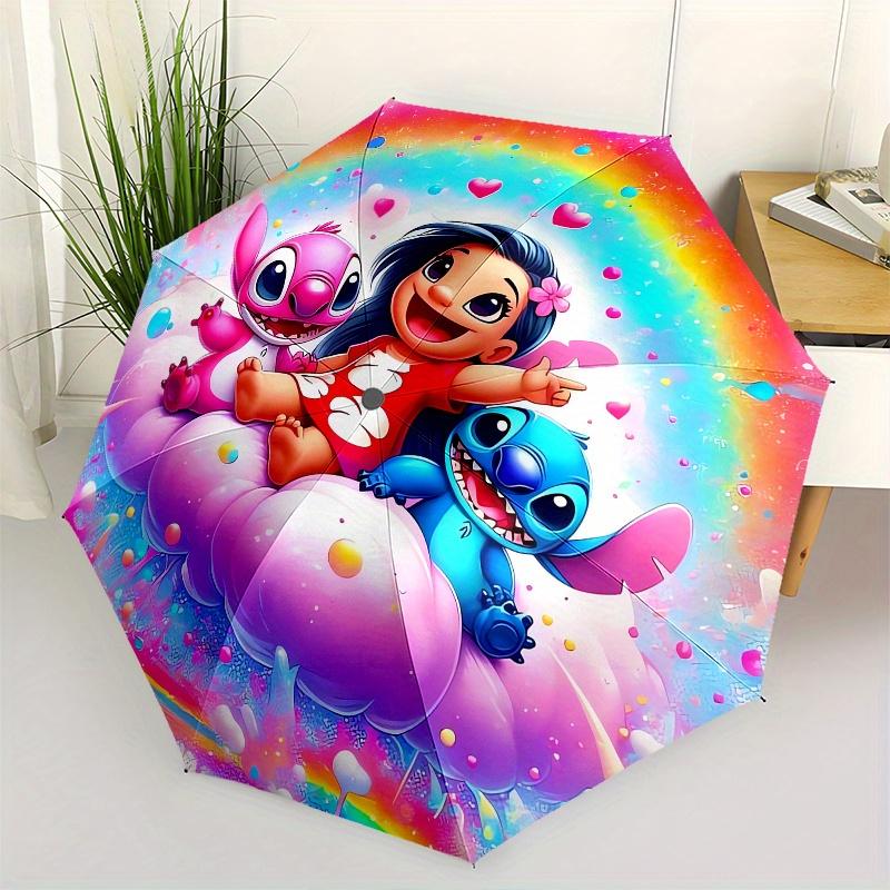 

Lilo & Stitch Fully automatic themed umbrella 8 ribs durable iron frame, tri fold compact design, perfect as a gift, travel umbrella, unis