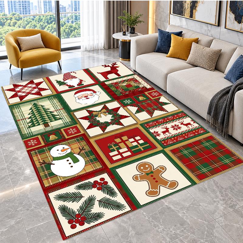 Christmas Theme Floor Carpet, Soft Area Rug, Xmas Indoor Home Holiday Decoration