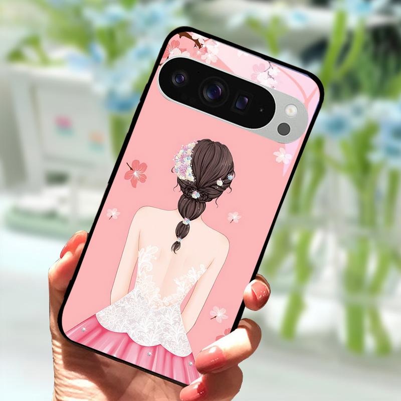 Modische Glas Hülle Für Google Pixel 9 Pro XL Gehärtetes Glas Schwarze Handy Hülle Für Google Pixel 9a Pixel9 Funda Schutz Hüllen