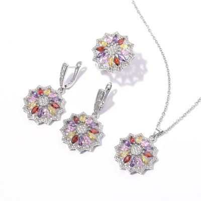 European and American Exaggerated Zircon Jewelry Set High End and Light Luxury Necklace Earring Ring