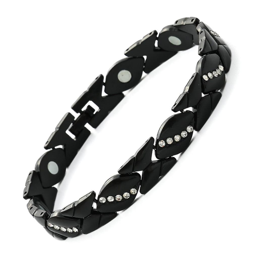 Bracciale Magnetico Europeo e Americano Transfrontaliero con Inlay di Foglie e Diamanti, Rame Rosso Antico, Spazzolato, Regolabile.