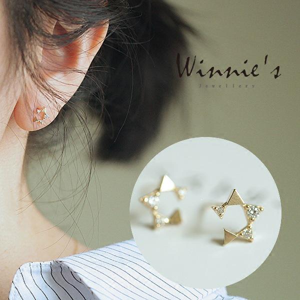 14K Gold-Plated Sterling Silver Zircon Star Stud Earrings Gold Pair (with Silver Earplugs)