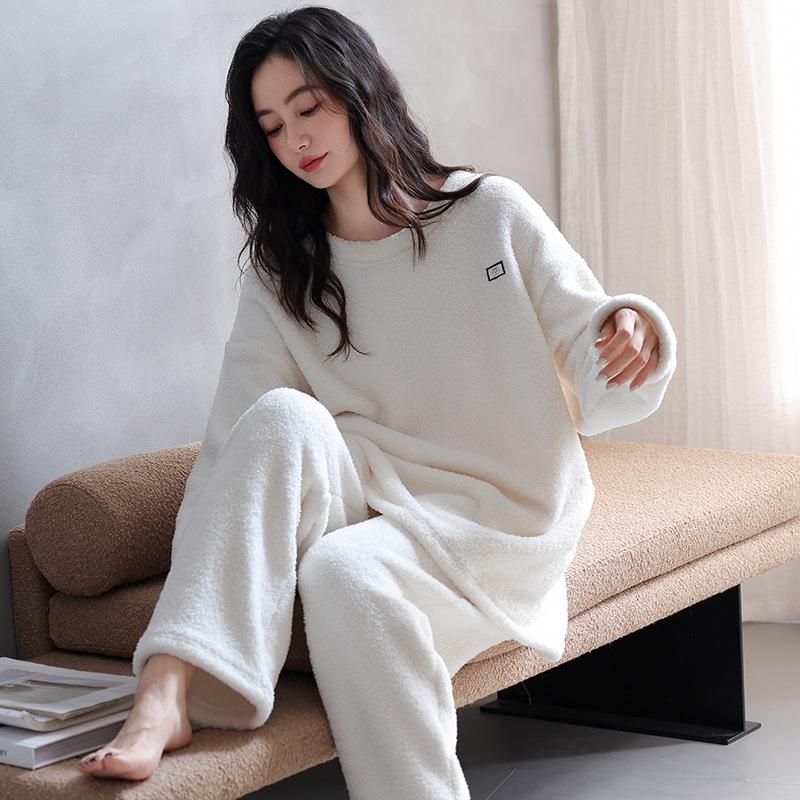 Half Fleece Pajamas For Women, Thickened Fleece To Keep Warm In Autumn And Winter, Coral Fleece Can Be Worn Outside Loungewear