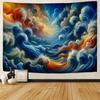 Sea oil painting tapestry, waves, sunrise, bohemian, hippie, wall hanging, home, bedroom, living room, aesthetic decoration