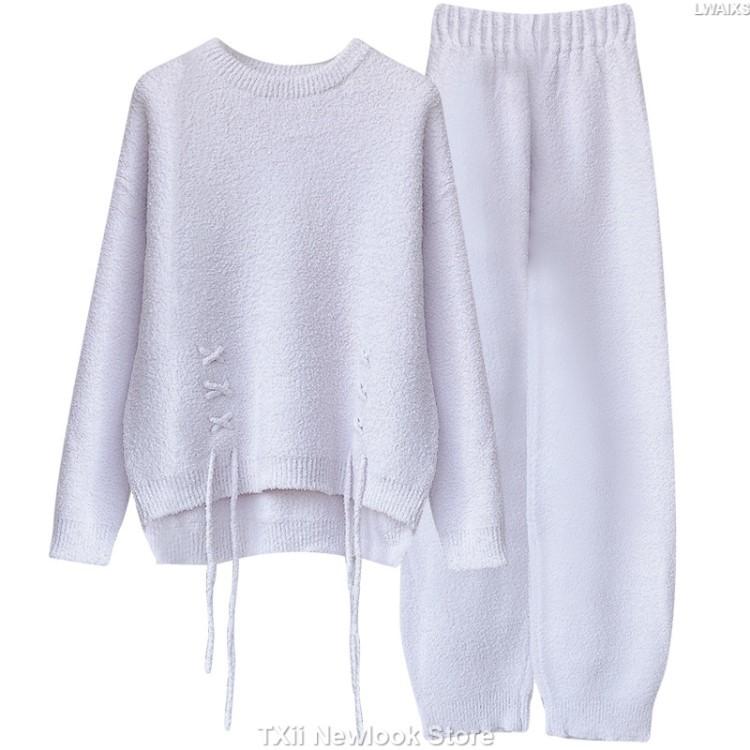 

Осенне-зимний костюм для дома из мягкой ткани, необычный пуловер из веревки, приятный для кожи, полубархатный пуловер, утолщенная пижама One Size фиолетовый