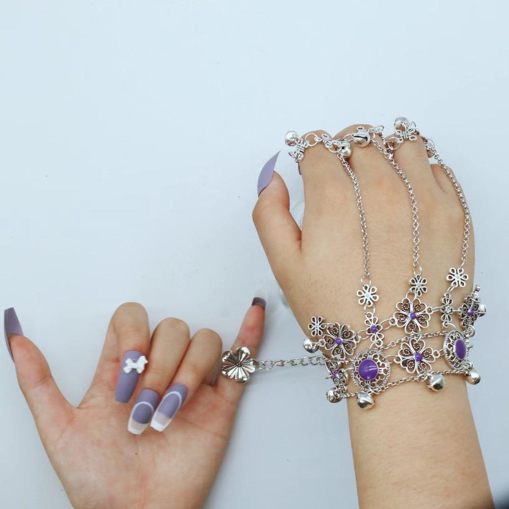 Flower Bell Bracelet Silver Color Hand Chain Adjustable Vintage Bracelet  Ladies