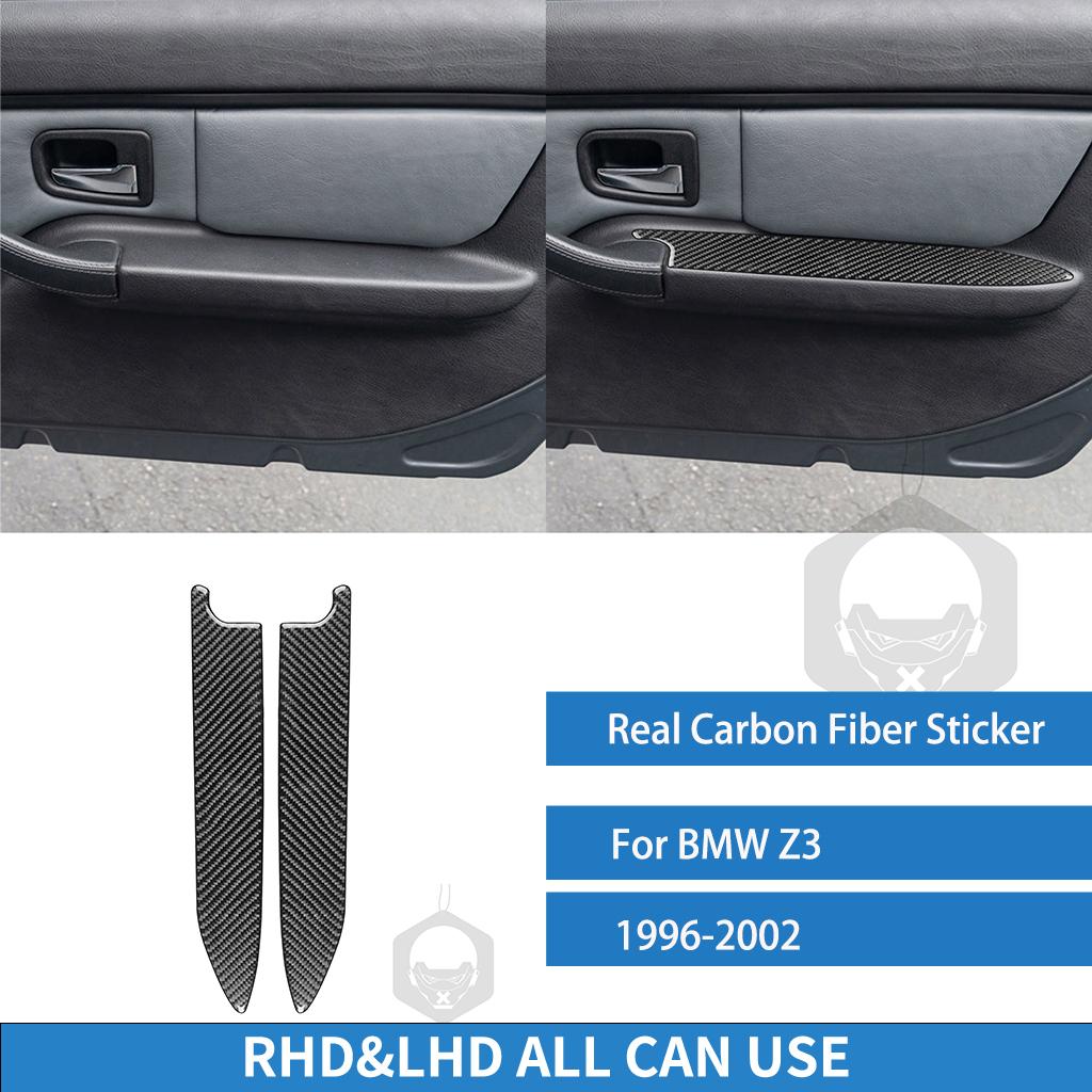 For BMW Z3 1996 1997 1998 2000 2001 2002 Door Armrest Panel Cover Real Carbon Fiber Sticker Car Interior Moulding Accessories