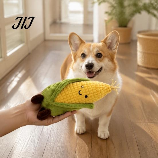 Indoor Play Toys for Pets Plush Corn Dog Toy, Squeaky Stuffed Chew Durable Shaped Pet Toy Soft Puppy Teething Small To Medium Dogs