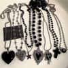 Gothic Punk Black Peach Heart Star Pendant Chain Necklace For Women Men Y2K Hip Hop Charm Trendy Jewelry Anniversary Accessories