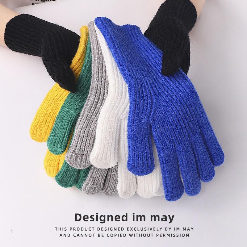 Liebe warme iwarme einfarbige Wolle kältefeste und warme Strickhandschuhe Winter Zeigefinger Hohlfinger Touchscreen-Handschuhe