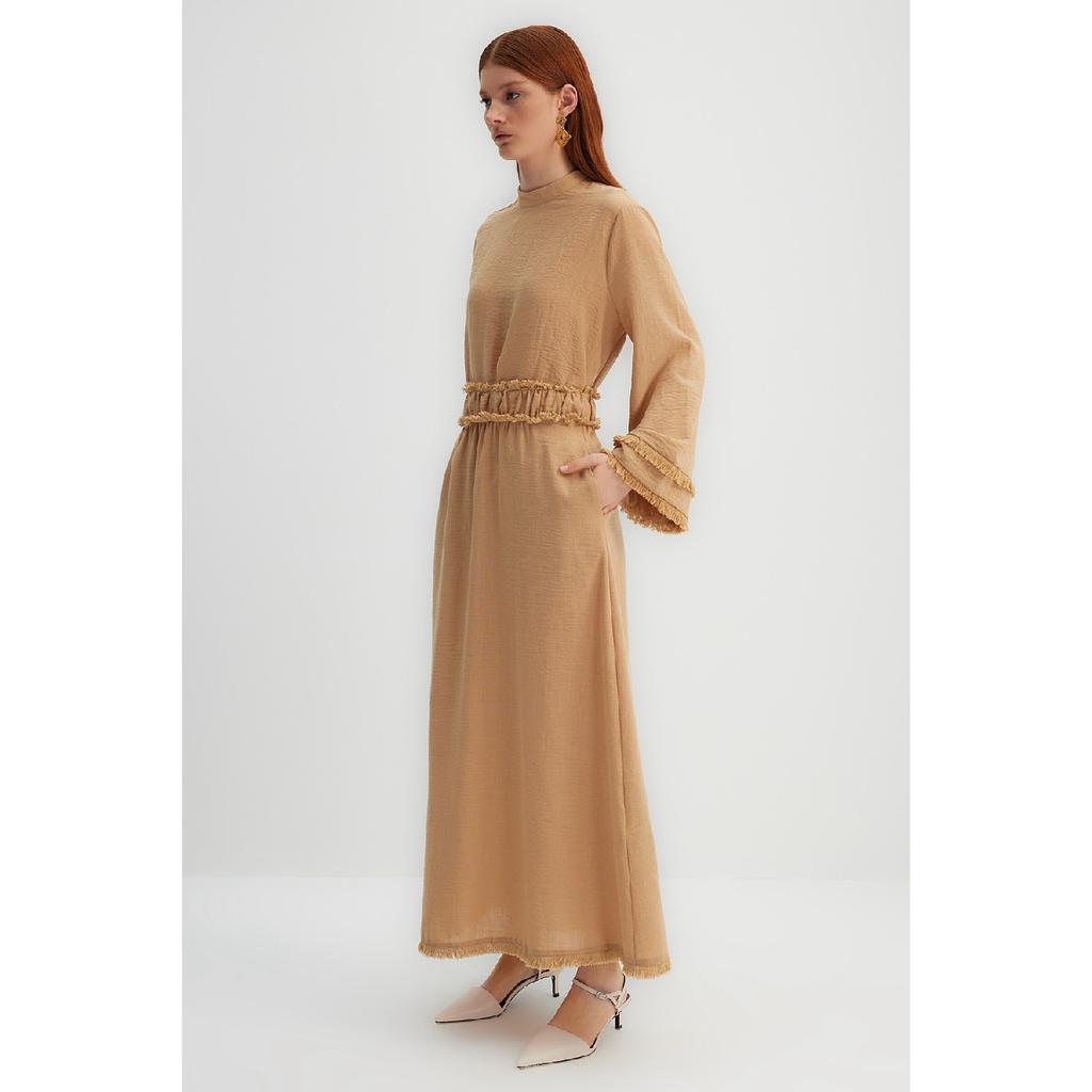 X Kevser Sarolu Beige Taillenquasten-detaillierter gewebter Rock Tclss23ee00000