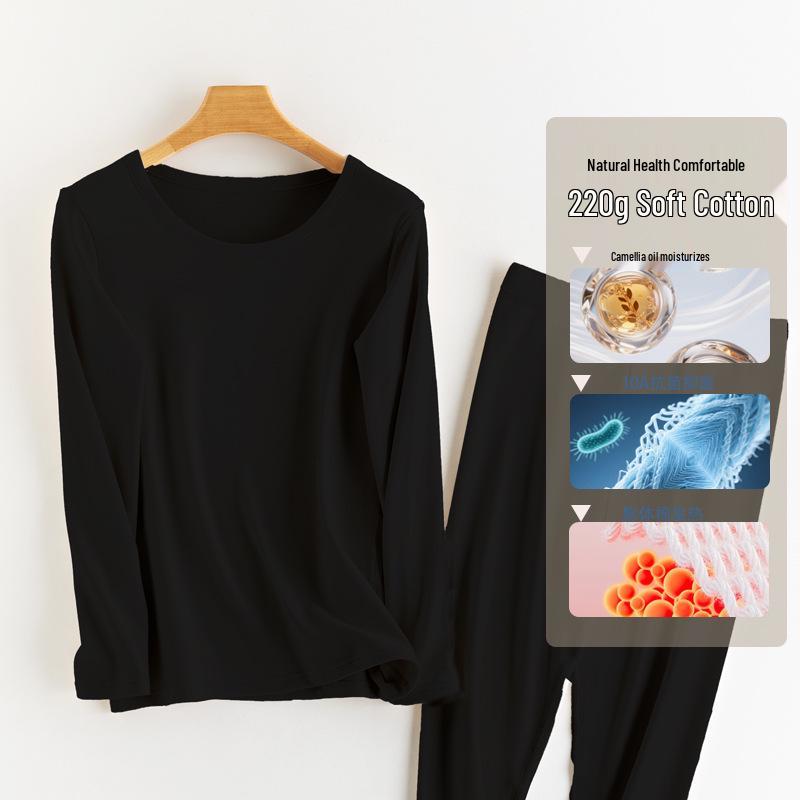

Women s 100% Cotton Antibacterial Long Johns & Underwear Set - Autumn/Winter Warm, Round Neck, Skin-Friendly Base Layer XXL
