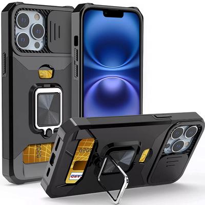 Shockproof Heavy Hard Case with Metal Stand and Card Slot for IPhone 16 Pro Max 15 Pro Max 14 Pro Max