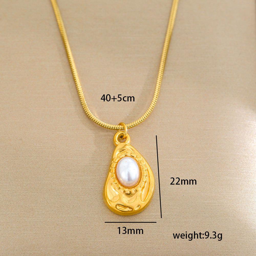 Stainless Steel Gold-Plated Pearl Necklace Fashion Elliptical Square Geometric Necklaces Temperament Collarbone Chain Jewelry