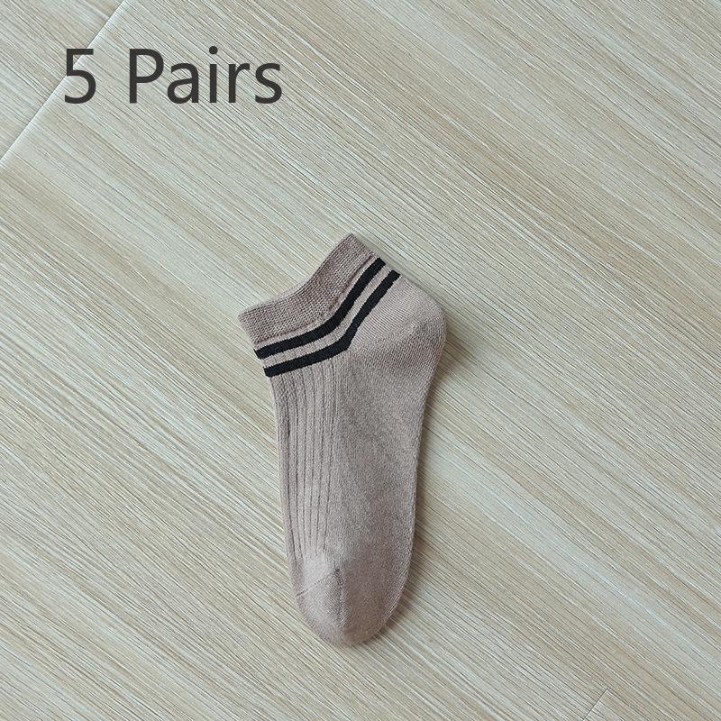 5 Pairs of Female Pure Cotton Non Slip Non Drop Heel Anti Bacterial Breathable Sweat Absorbing Boat Socks