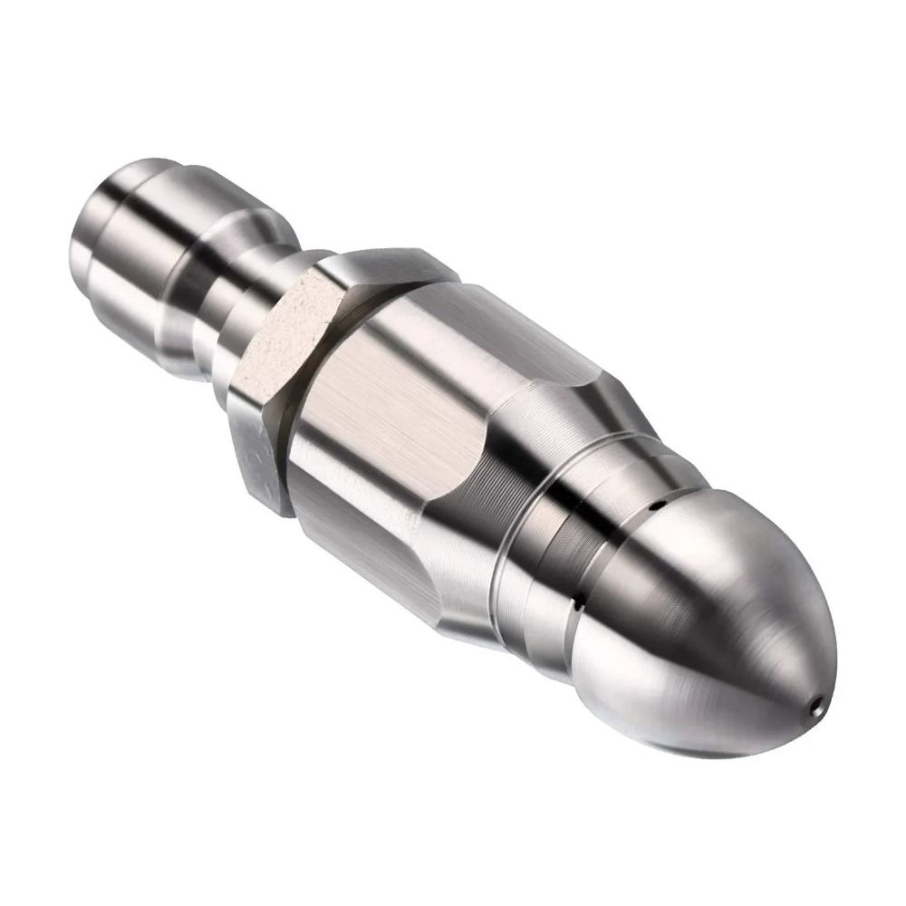 Sewer Cleaner Stainless Steel Sewer Jetter Hose Nozzle Water Rat Head Silver High-pressure Nozzle Durable Rotating Nozzle Garden